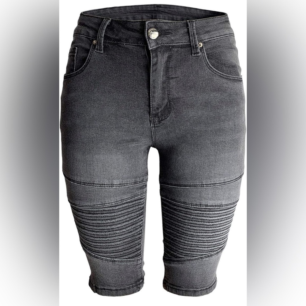 Bermuda Jean Shorts Black Wash Stretchy Plus Size Mid Rise